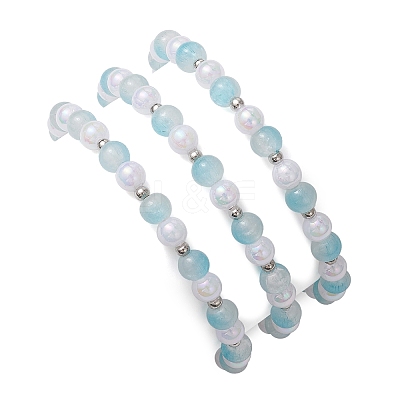 3Pcs 3 Styles Round Acrylic & Glass Beaded Stretch Bracelet Sets BJEW-JB10730-02-1