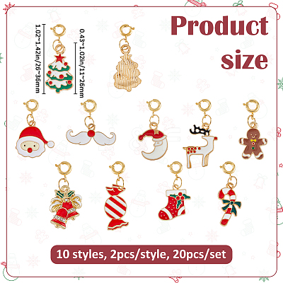 20Pcs 10 Styles Christmas Alloy Enamel Pendants Decorations PALLOY-FH00174-1