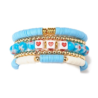 5Pcs 5 Style Polymer Clay Heishi Beaded Stretch Bracelets Set BJEW-JB07532-02-1