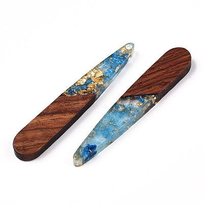 Transparent Resin & Walnut Wood Pendants X-RESI-N039-69H-1