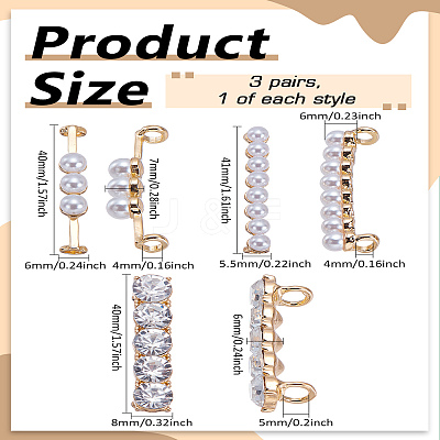 3 Pairs 3 Styles Plastic Imitation Pearl & Crystal Rhinestone Shoe Lace Decoration FIND-LP0003-68-1