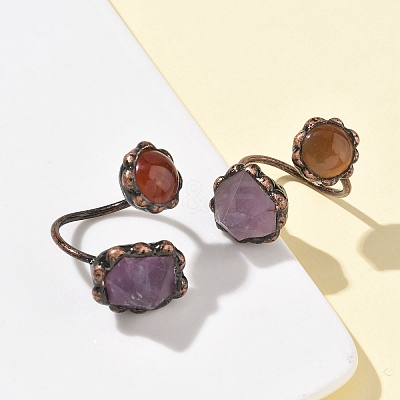 Natural Amethyst & Gemstone Rings RJEW-B122-04R-1