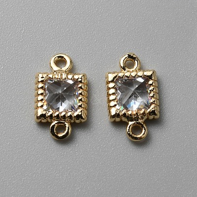 Brass Pave Clear Cubic Zirconia Connector Charms KK-WH0062-71A-G-1