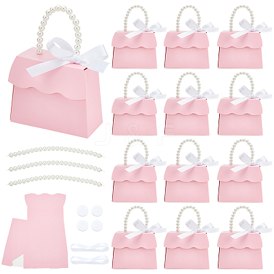 Trapezoid Paper Gift Box with Plastic Imitation Pearl Handles CON-WH0092-65B-1