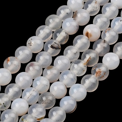 Natural Dendritic Agate Beads Strands G-D0005-18-6mm-1