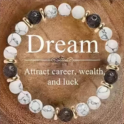 Bohemian Style Natural Lava Rock & Synthetic Howlite Round Beaded Stretch Bracelets for Men NU8854-8-1