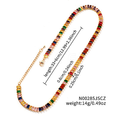 Brass Pave Rectangle Cubic Zirconia Tennis Necklaces for Women PW2283-6-1