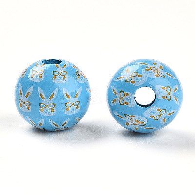 Easter Theme Printed Wood Beads WOOD-T032-22F-1