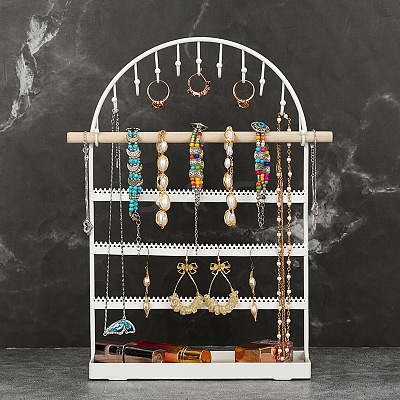 Arch Shaped Iron Jewelry Storage Rack with Wood Mat PW-WG78772-01-1
