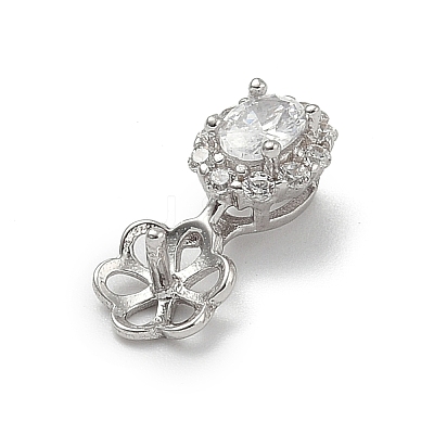 925 Sterling Silver Pave Clear Cubic Zirconia Flower Pendant Bails STER-P068-01P-1