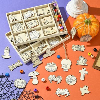 2 Sets 2 Styles DIY Wood Pendants WOOD-CJ0002-28-1