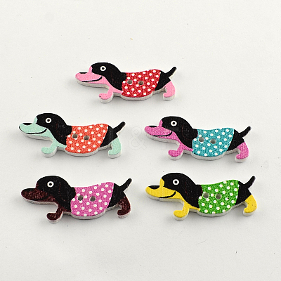 2-Hole Puppy Printed Wooden Buttons X-BUTT-R031-109-1