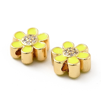 Flower Brass Micro Pave Clear Cubic Zirconia Beads KK-G419-06G-03-1