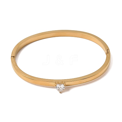 304 Stainless Steel Pave Clear Cubic Zirconia Heart Hinged Cuff Bangles for Women SA-CBAC920-17G-1