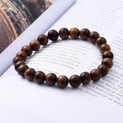 Unisex Natural Wood Beaded Stretch Bracelets X-BJEW-JB05463-03-1