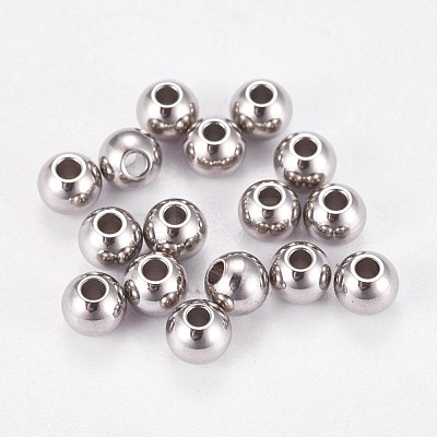 Tarnish Resistant 304 Stainless Steel Smooth Round Spacer Beads STAS-M006-01B-1