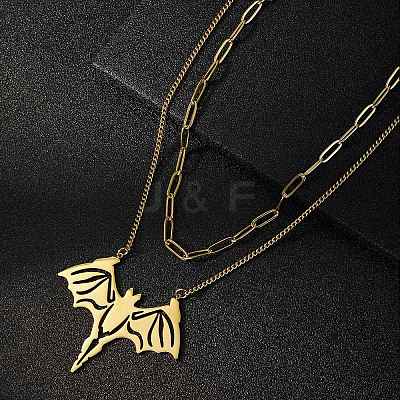 2Pcs 2 Style 304 Stainless Steel Bat Pendant Necklaces Set NJEW-E092-01G-1