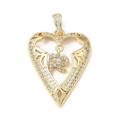 Brass Micro Pave Clear Cubic Zirconia Pendants KK-E799-01B-G-1