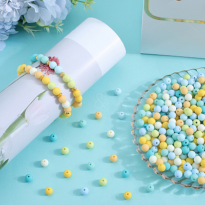 500Pcs Rubberized Style Imitated Silicone Acrylic Beads MACR-SP0001-07F-1