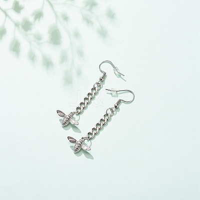 Curb Chains with Brass Charm Long Dangle Earrings EJEW-JE04963-02-1
