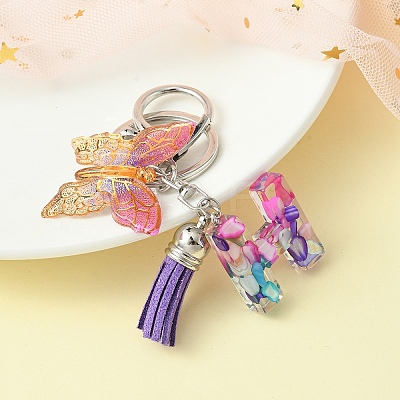 Resin Letter & Acrylic Butterfly Charms Keychain KEYC-YW00001-08-1