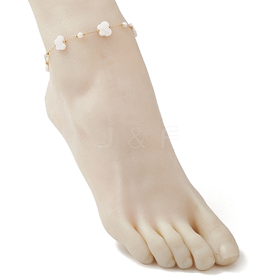 Summer Beach Natural White Shell Link Chain Anklets AJEW-AN00771-03-1