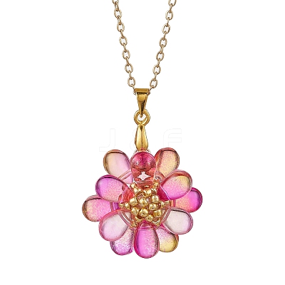 7Pcs 7 Colors Flower Handmade Glass Seed Beaded Pendant Necklaces NJEW-MZ00096-1