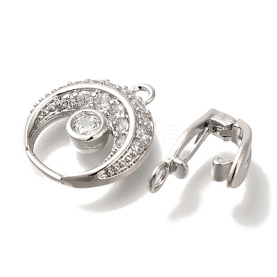 Brass Micro Pave Clear Cubic Zirconia Fold Over Clasps KK-K389-127P-1