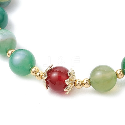 3Pcs Natural Striped Agate & Amethyst & Tiger Eye & Rose Quartz & Quartz Crystal Round Beaded Bracelets for Women BJEW-JB11934-1