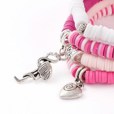 4Pcs 4 Styles Polymer Clay Heishi Beads Stretch Bracelets Sets BJEW-JB05904-1