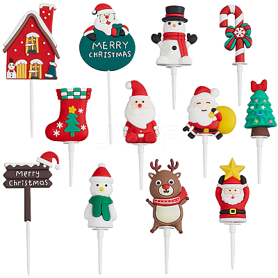 24Pcs 12 Styles Christmas Plastic Cake Toppers AJEW-SC0003-53B-1