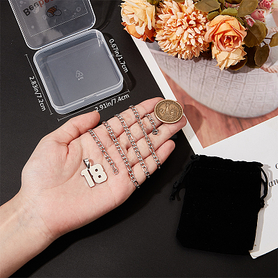 1Pc 304 Stainless Steel Figaro Chain Number Pendant Necklaces NJEW-BBC0001-28B-P-1