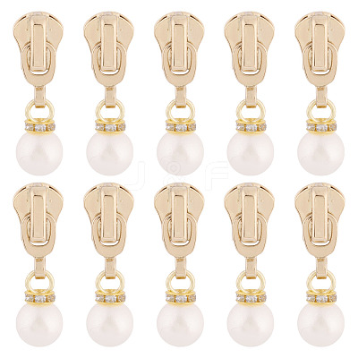 10Pcs Round Acrylic Pearl & Alloy Zipper Pulls HJEW-TAC0086-1