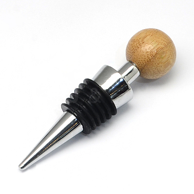 Round Zinc Alloy Wine Bottle Stoppers with Wooden Beads AJEW-R047-04-1