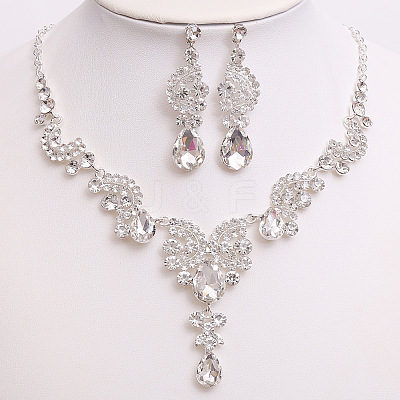 Teardrop & Moon Alloy Rhinestone Pendant Necklace & Stud Dangle Earring FS-WG0A8BD-04-1