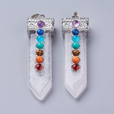 Natural Quartz Crystal with Synthetic & Natural Mixed Stone Chakra Big Pendants G-E415-A05-1