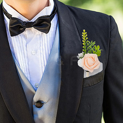 Silk Cloth Artificial Flower Boutonniere AJEW-DR0001-55C-1