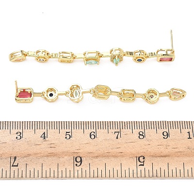 Rectangle with Teardrop Brass Micro Pave Cubic Zirconia Dangle Stud Earrings EJEW-G452-10G-1