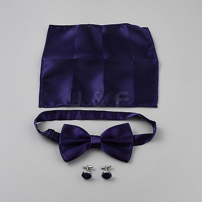 Polyester Pocket Towel Accessories & Bowknot Ties & Iron Cuffinks Sets AJEW-WH20007-78C-1