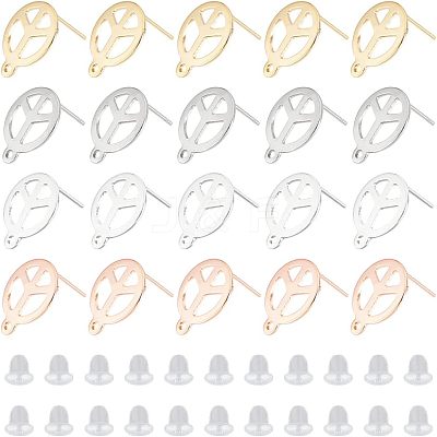 40Pcs 4 Colors 201 Stainless Steel Stud Earring Findings STAS-DC0009-82-1