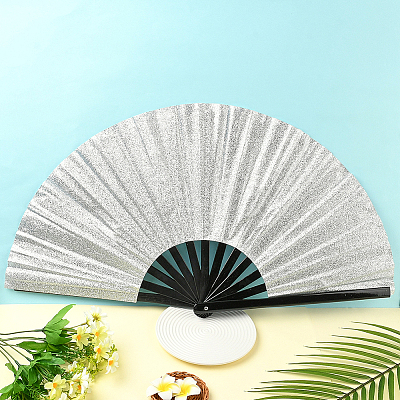 1Pc Bamboo with Oxford Fabric Glitter Powder Folding Fans AJEW-SP0003-77C-1