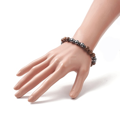 Gemstone & Natural Wood Beaded Stretch Bracelet for Men Women BJEW-JB09295-1