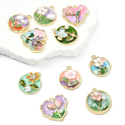 10Pcs 10 Styles Rack Plating Alloy Rhinestone Enamel Pendants ENAM-YW0008-30-1