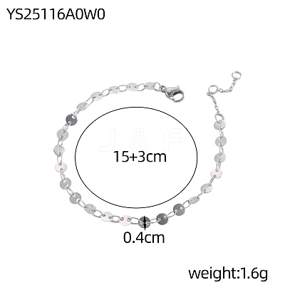 304 Stainless Steel Flat Sequin Chains Bracelets BJEW-OY001-03P-1