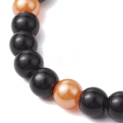 3Pcs 3 Styles Halloween Themed 8mm Round Glass Pearl Beaded Stretch Bracelet Sets BJEW-JB10849-1