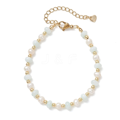 Natural Freshwater Shell & Natural Cultured Freshwater Pearl Rondelle Beaded Bracelets for Women BJEW-JB13281-1
