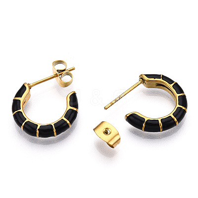 Enamel C-shape Stud Earrings EJEW-N052-05E-1