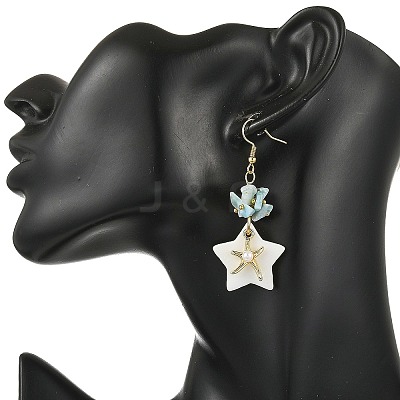 Natural Larimar & Natural Freshwater Shell & Alloy Dangle Earring for Women EJEW-JE07403-1