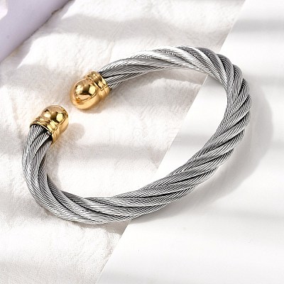 304 Stainless Steel Cuff Bangles BJEW-P310-26B-GP-1