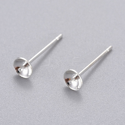 304 Stainless Steel Post Stud Earring Settings For Half Drilled Bead STAS-H558-08S-1